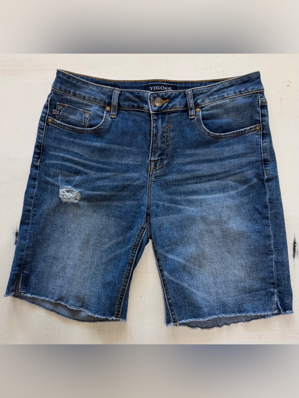 Vigoss Women's Blue Distressed Mid-Rise Denim Shorts